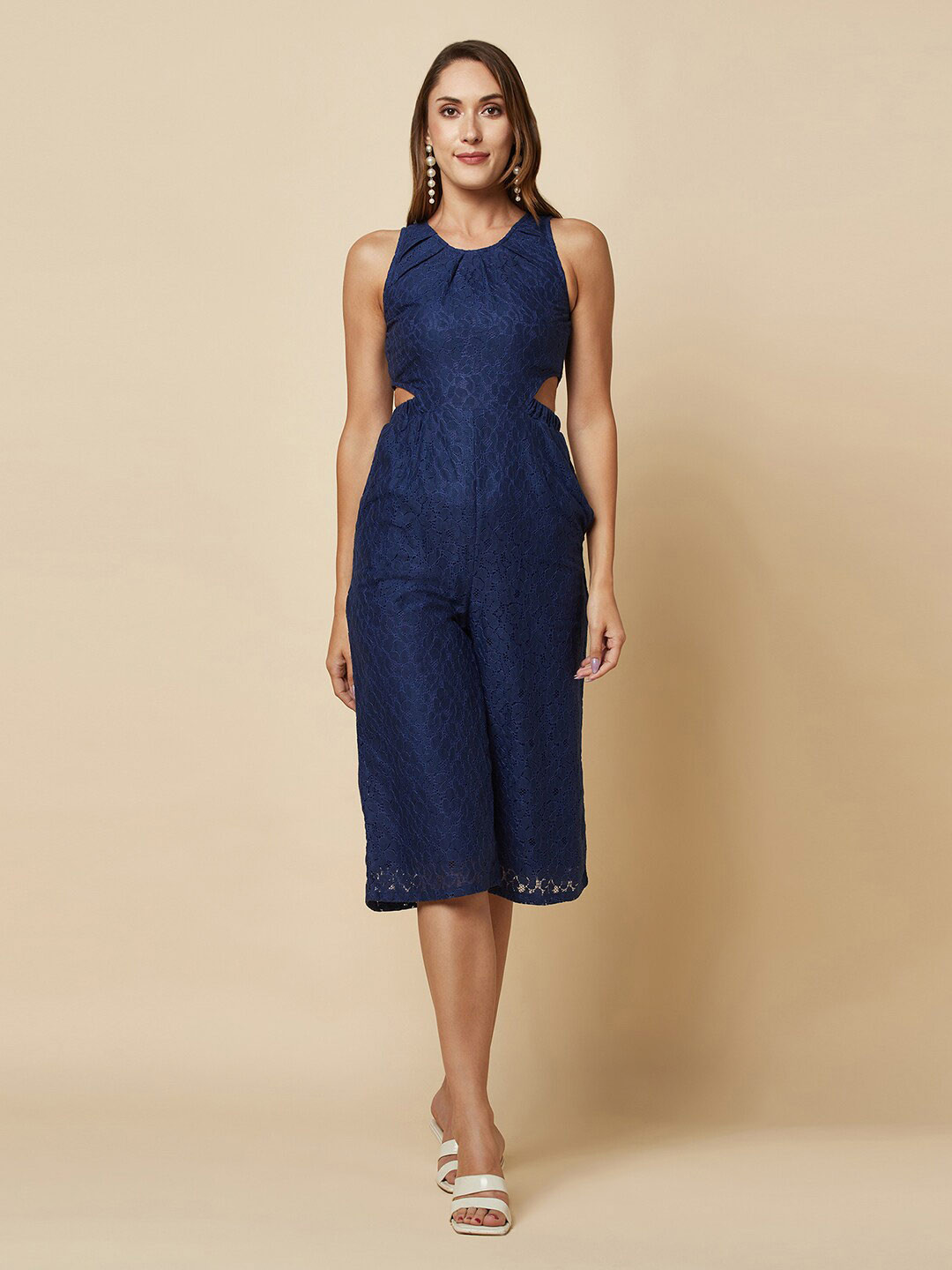 RAASSIO Cut-Out Detail Pure Cotton Culotte Jumpsuit with Lace Inserts