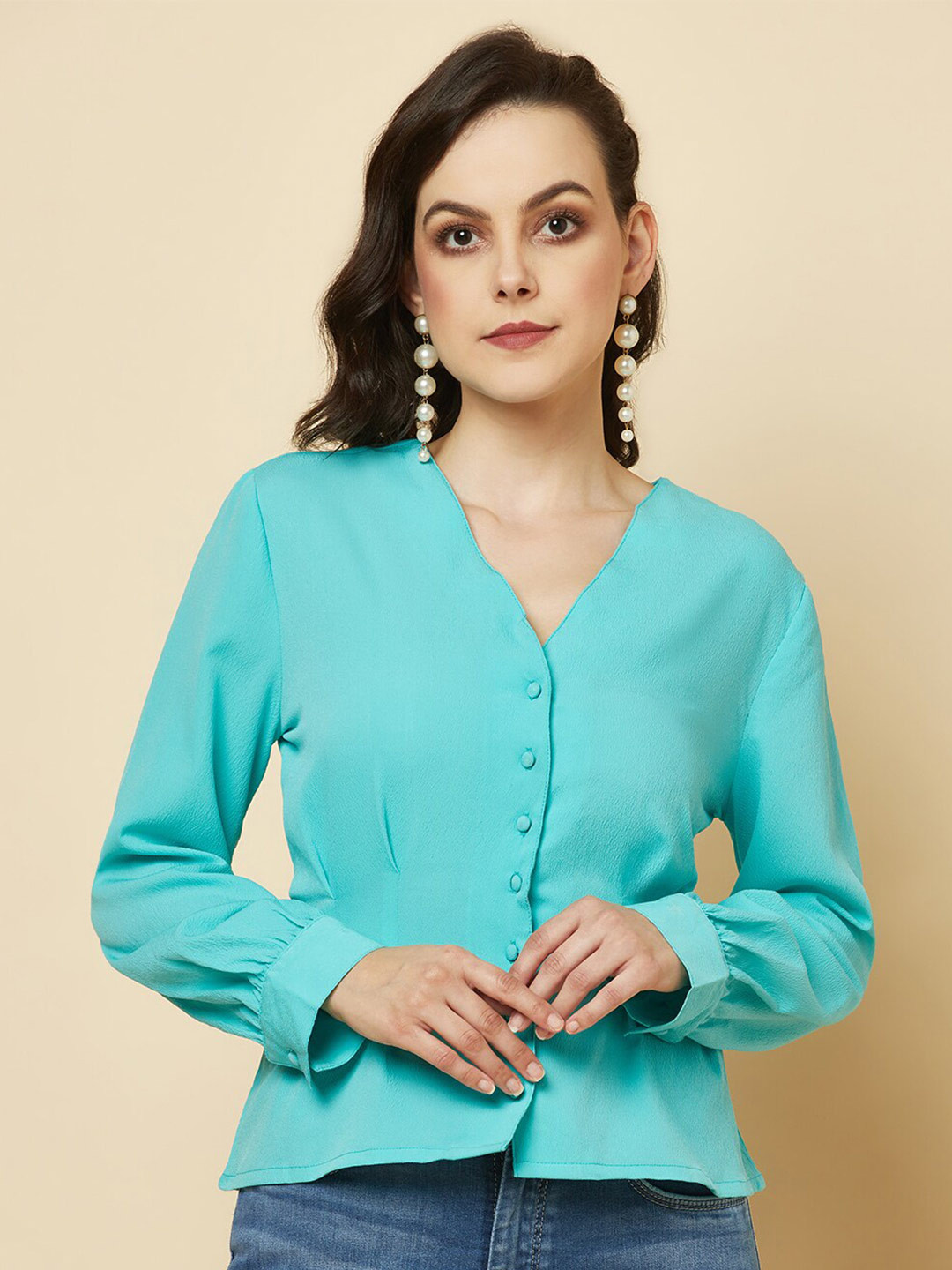 RAASSIO V-Neck Shirt Style Top