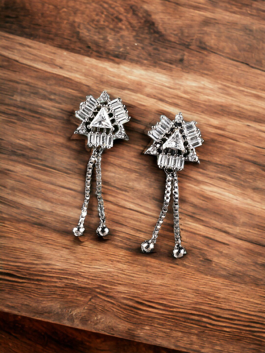 DressBerry Silver-Plated Triagular Drop Earrings
