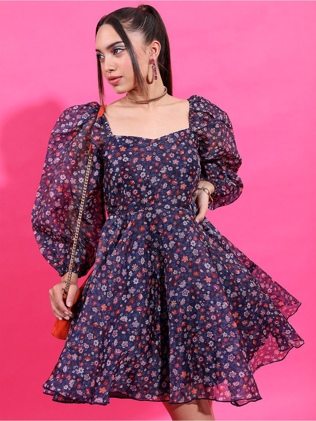Floral puff sleeve dress discount