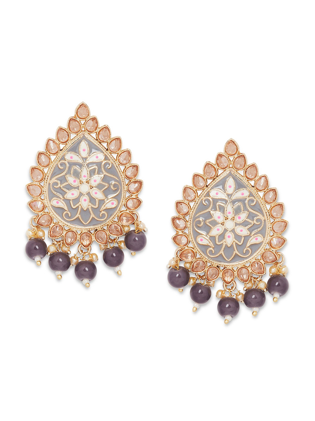 APARA Gold-Plated Stone Studded Contemporary Studs Earrings