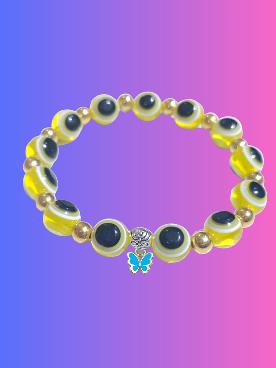 Pinapes Gold-Plated Artificial Beads Elasticated Slip-On Bracelet