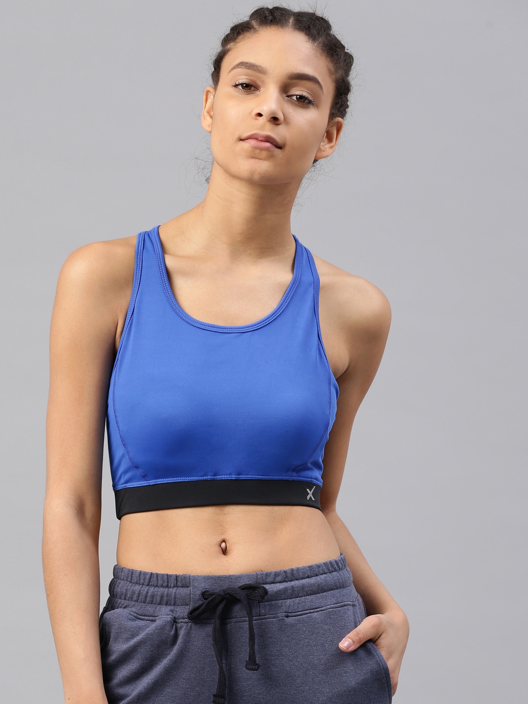 HRX by Hrithik Roshan Blue Solid Non-Wired Lightly Padded Sports Bra
