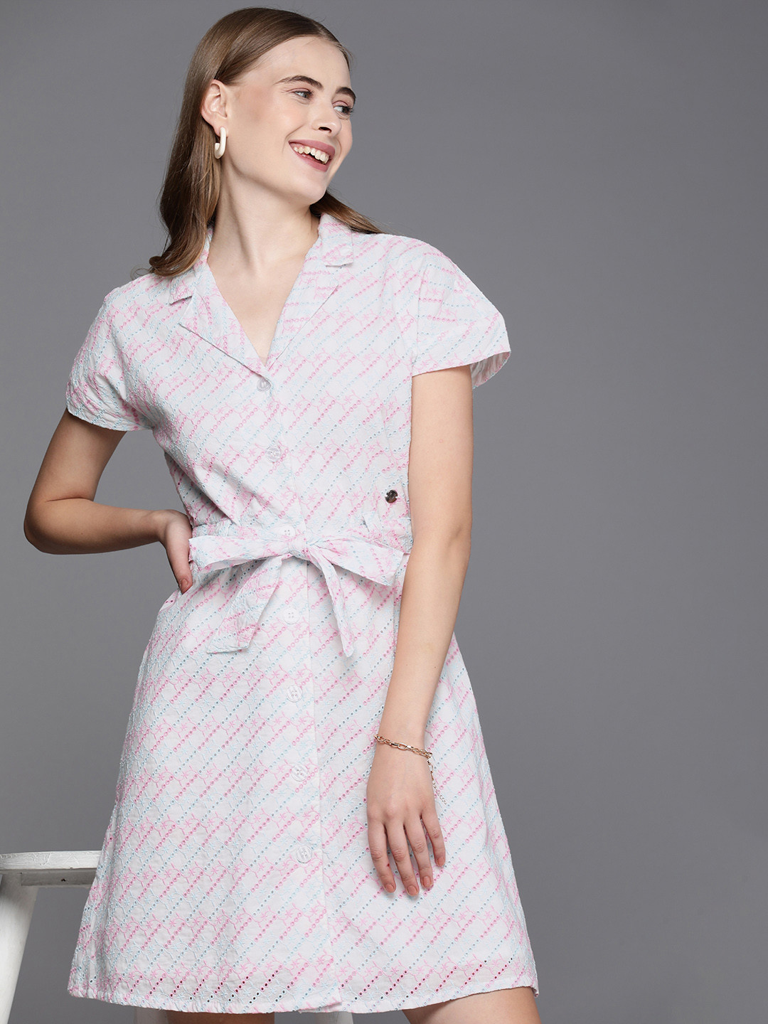 Allen Solly Woman Floral Embroidered Cotton A-Line Dress