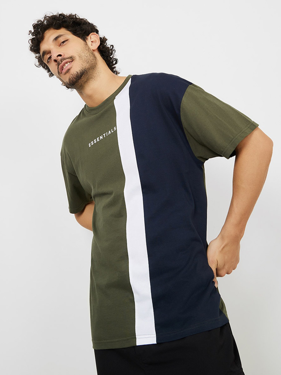 Styli Essentials Print Colorblock Oversized T-Shirt
