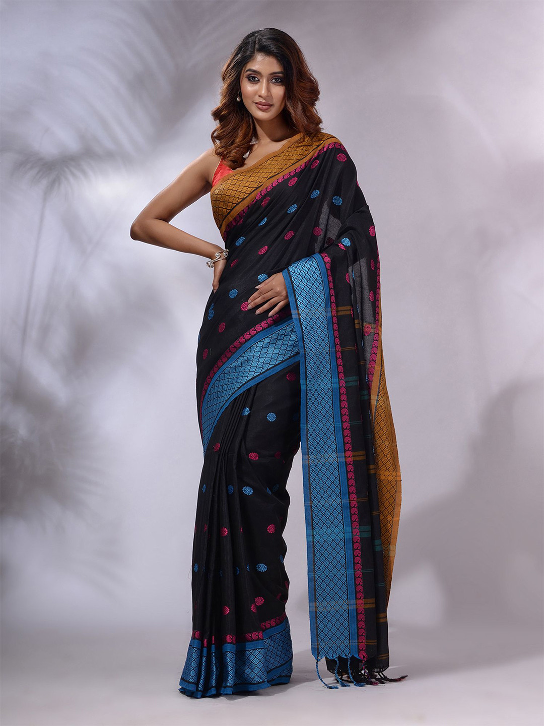 Charukriti Tasseled Ethnic Motifs Woven Design Pure Cotton Saree