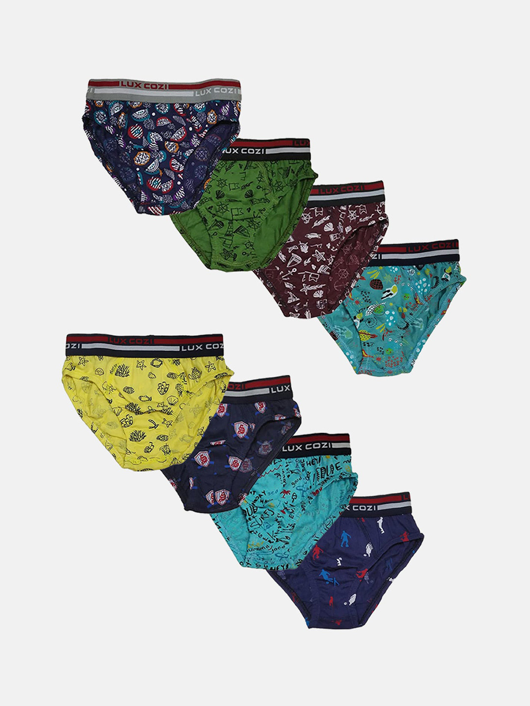 Lux Cozi Boys Pack Of 8 Assorted Anti-Odour Conversational Printed Basic Briefs