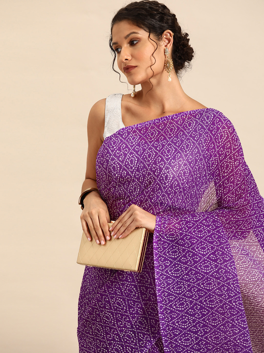 HERE&NOW Bandhani Poly Georgette Ready to Wear Saree