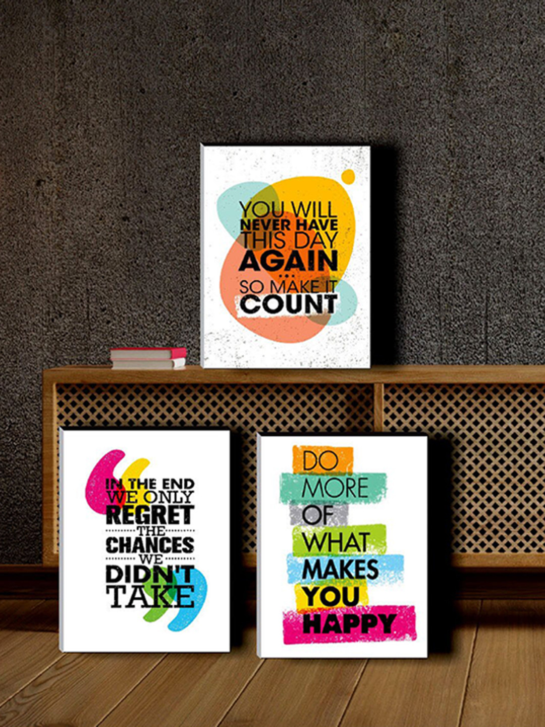 SAF White & Green 3 Pieces Motivational Quotes Painting Wall Art