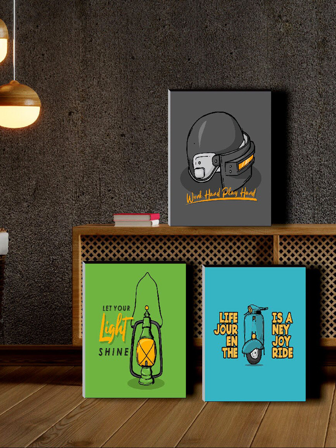 SAF Quotes Green MDF 3 Pcs Wall Living Room Rectangle Paintings Wall Art -11.8 x 9.06In