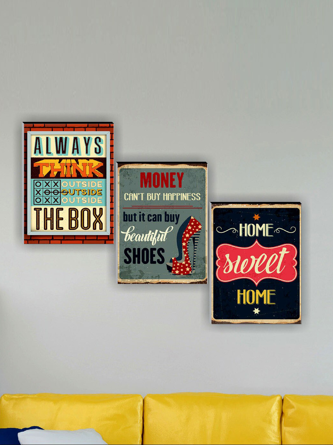 SAF Black & Green 3 Pieces Motivational Quotes Painting Wall Art