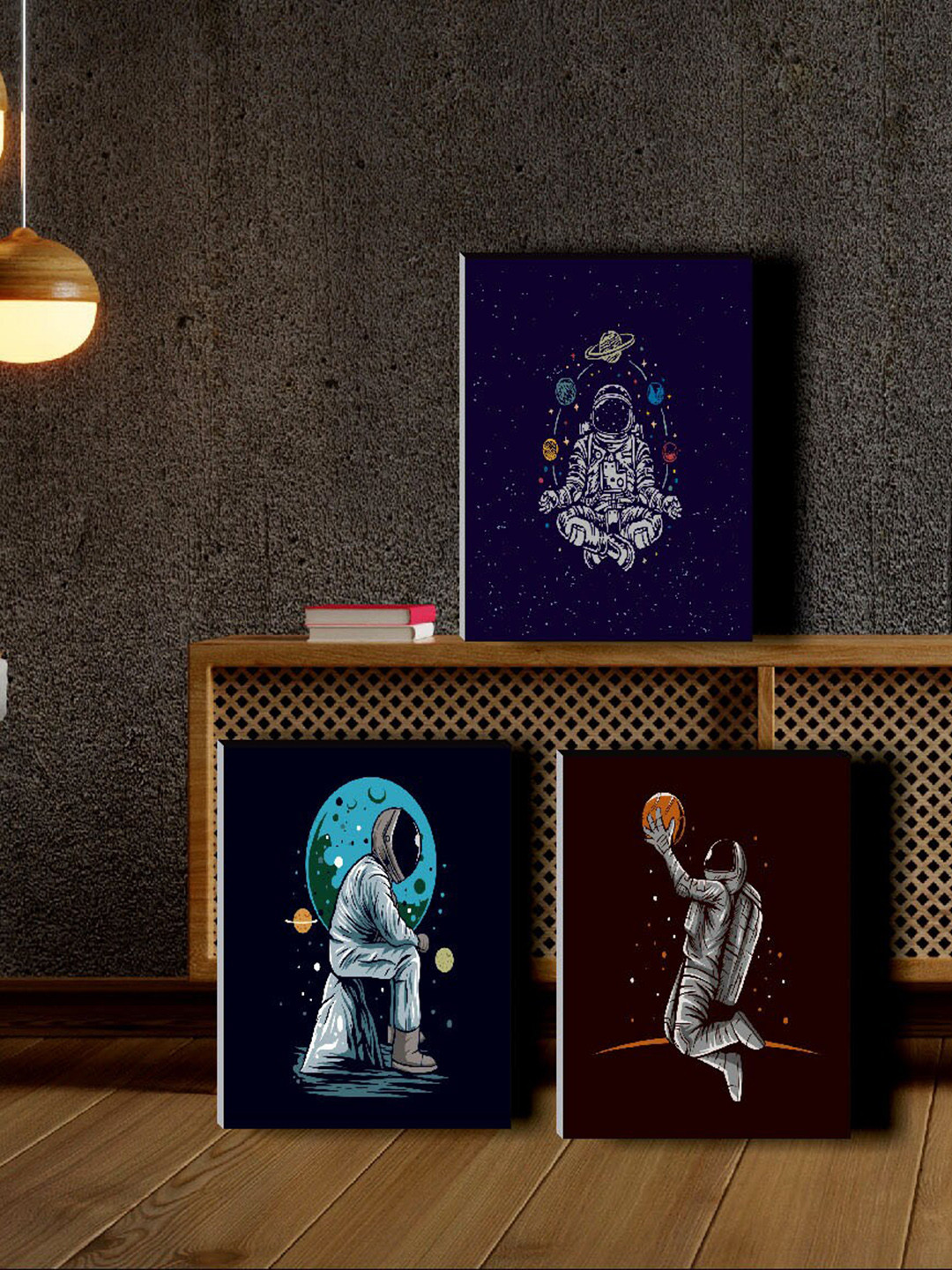 SAF Grey & Blue 3 Pieces Motivational Quotes Printed Framed Wall Art