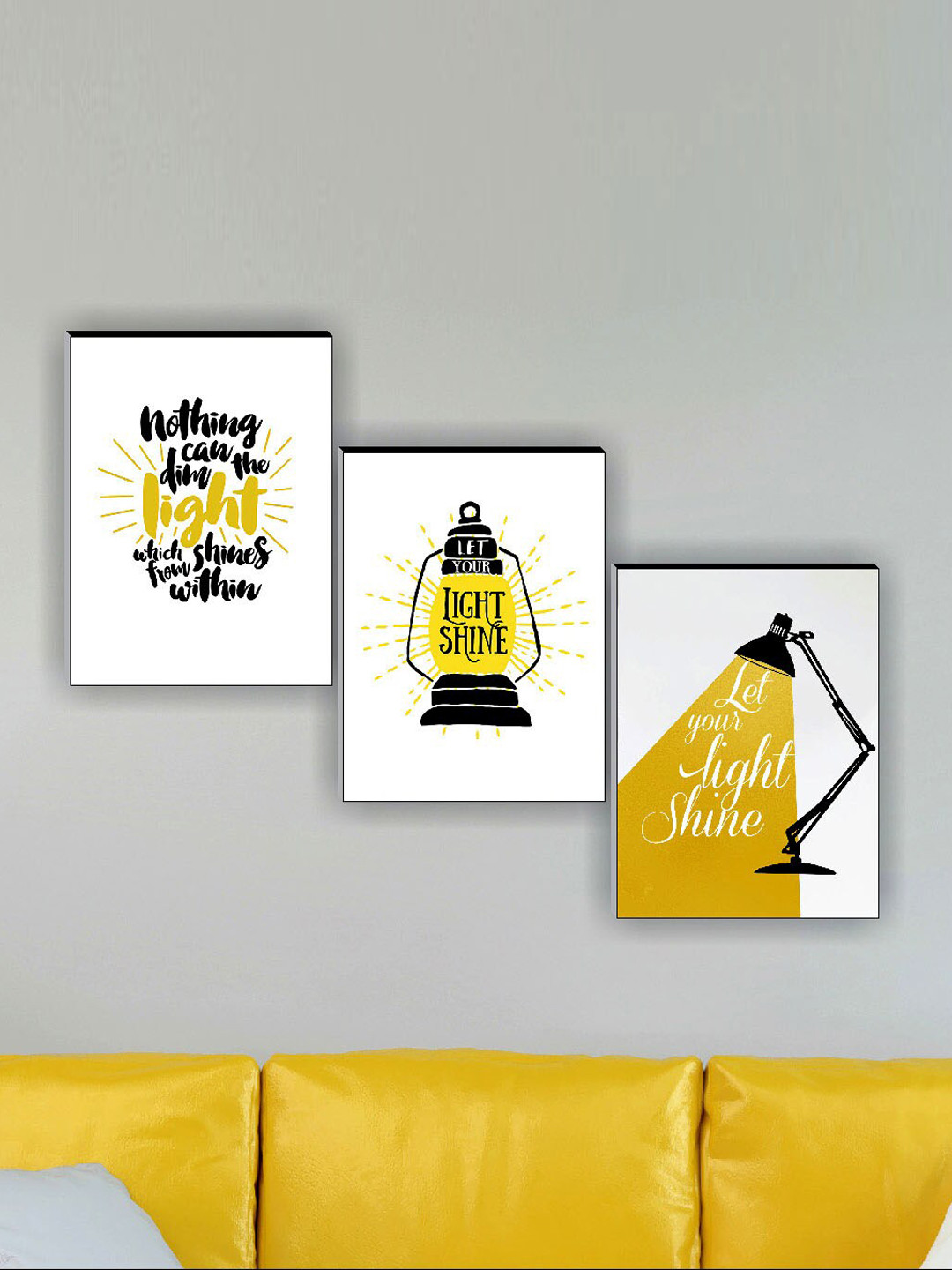 SAF White & Yellow 3 Pieces Motivational Quotes Printed Framed Wall Art