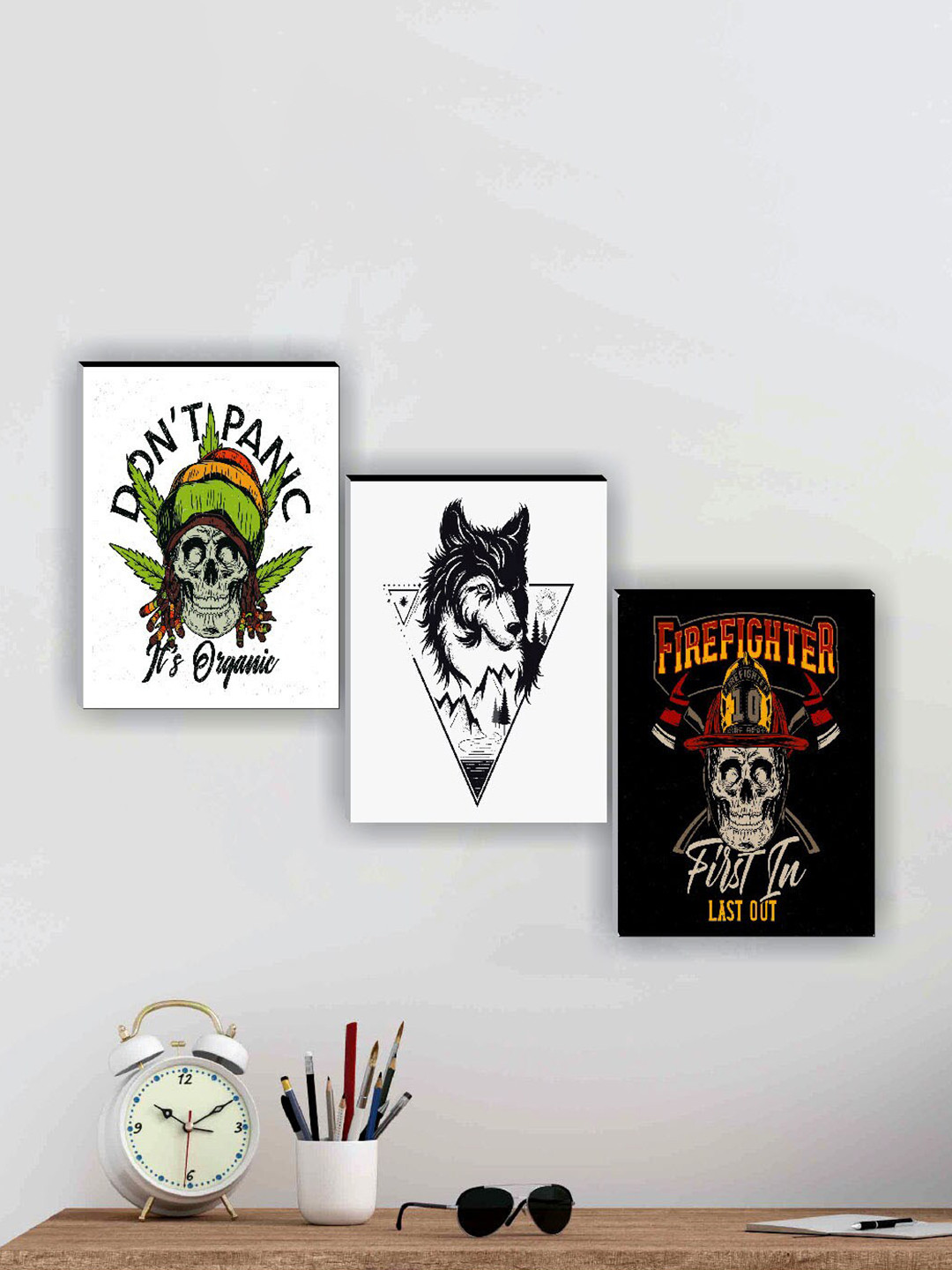 SAF Green & Black 3 Pieces Motivational Quotes Framed Wall Painting