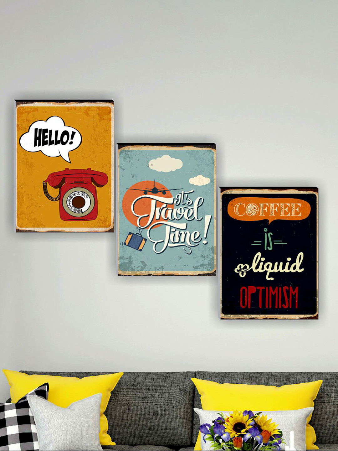 SAF Motivational Quot Canvas 3 Piece Wall Rectangle Paintings Wall Art -27 x 12 In