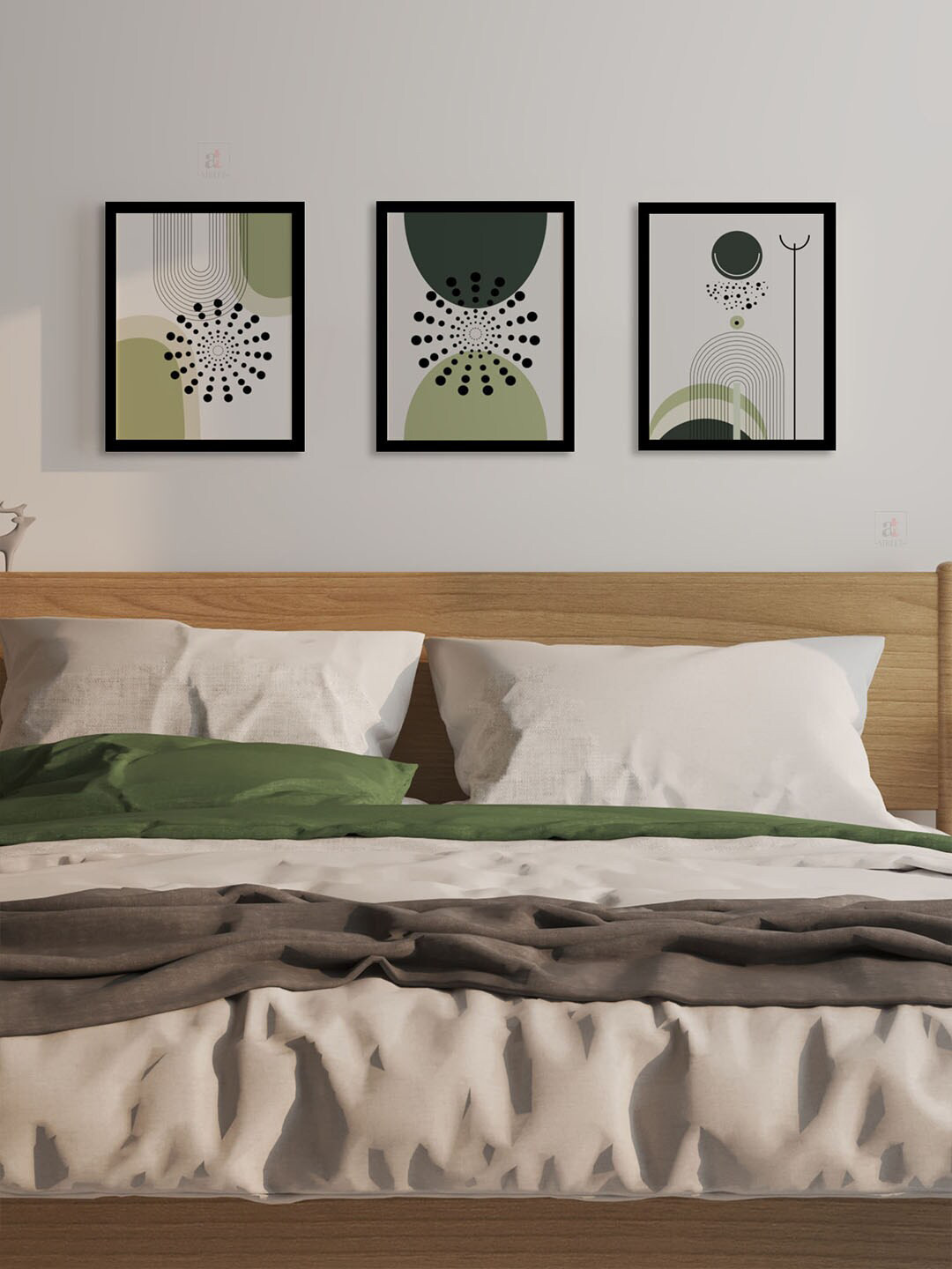Art Street Green 3 Pieces Contemporary Line Art Posters Mid-century Modern Wall Art