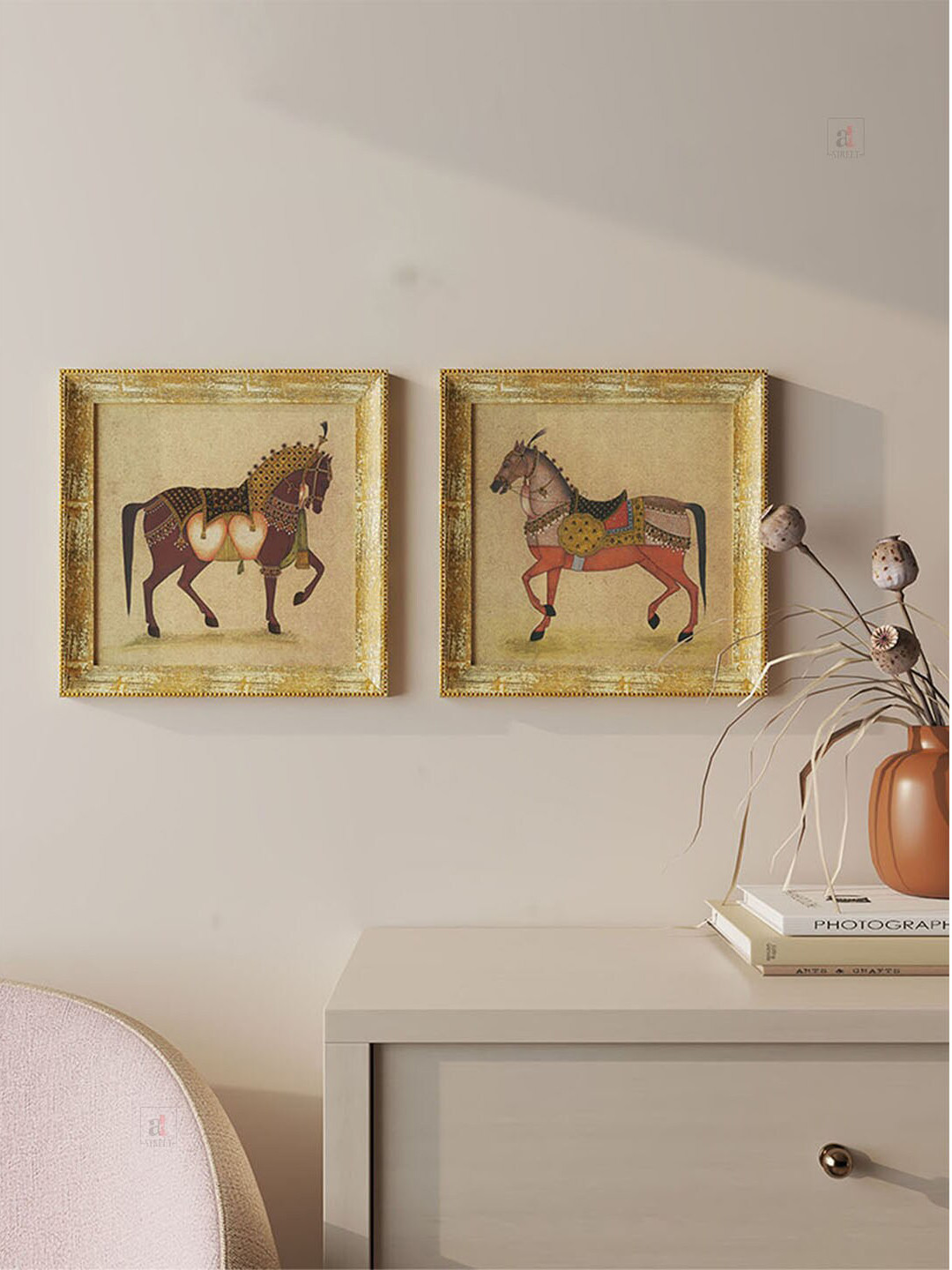 Art Street Beige & Brown 2-Pieces Classic War Horse Printed Framed Wall Art