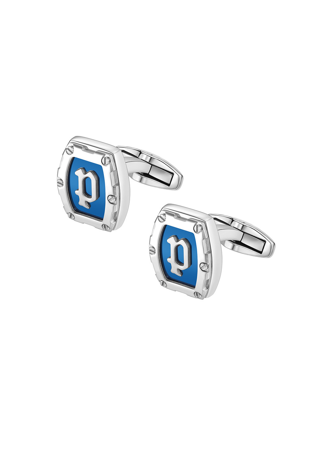 Police Men Silver-Plated Textured Rectangle Cufflink