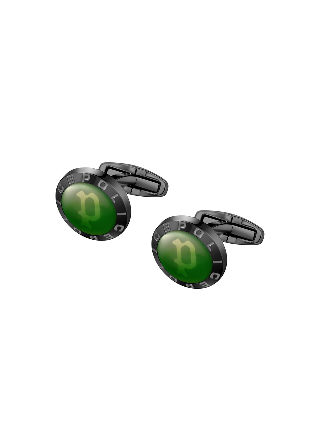 Police Men Silver-Plated Printed Round Cufflink