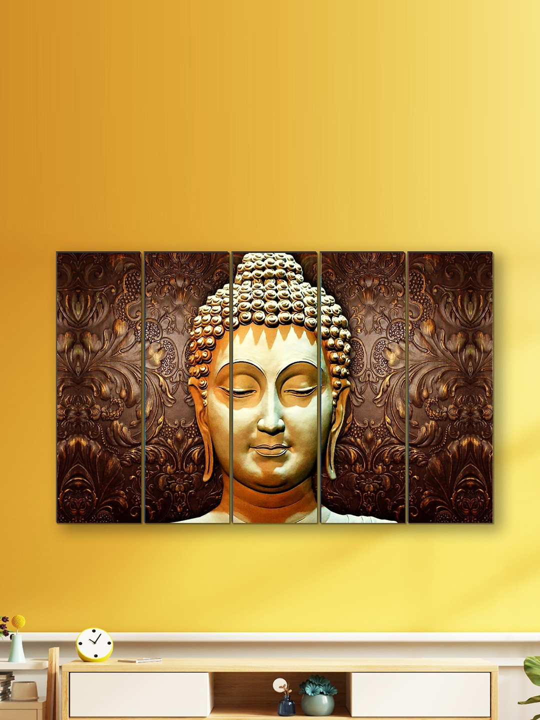 SAF 5 Piece Buddha Printed Rectangle Portrait Paintings Wall Art - 50x30In