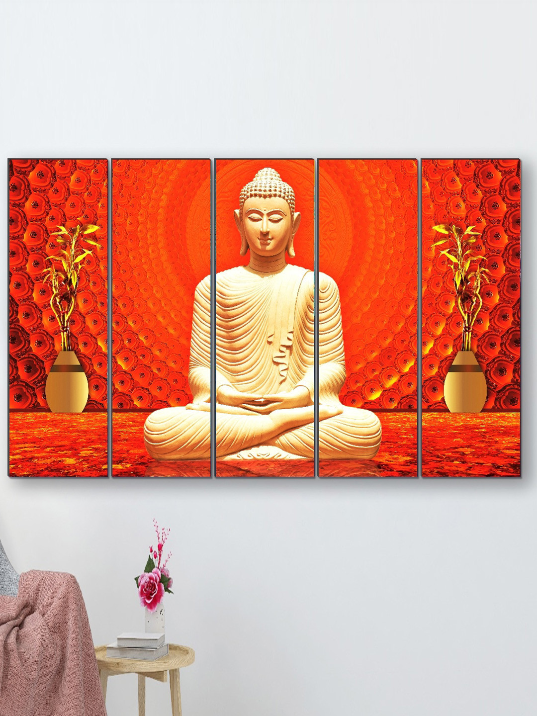 SAF Red & Beige 5 Pieces Religious Framed Wall Art