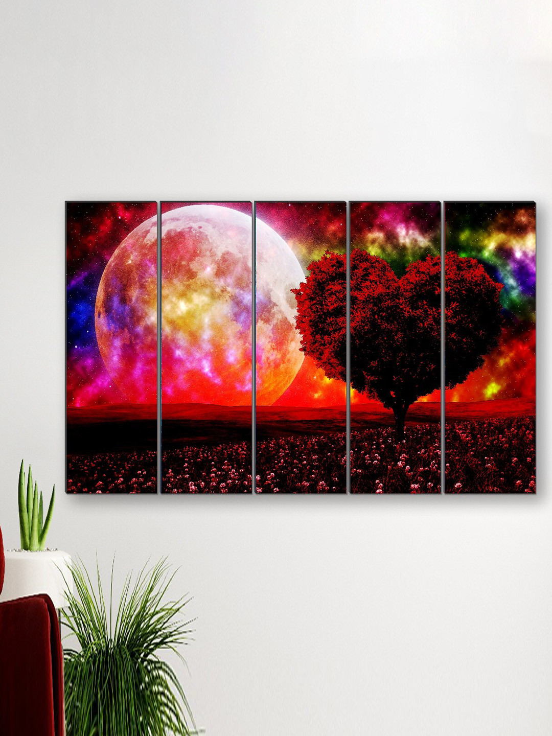 SAF Red Canvas 5 Pcs Wall Living Room Rectangle Potrait Paintings Wall Art -1.27 x 29.92In