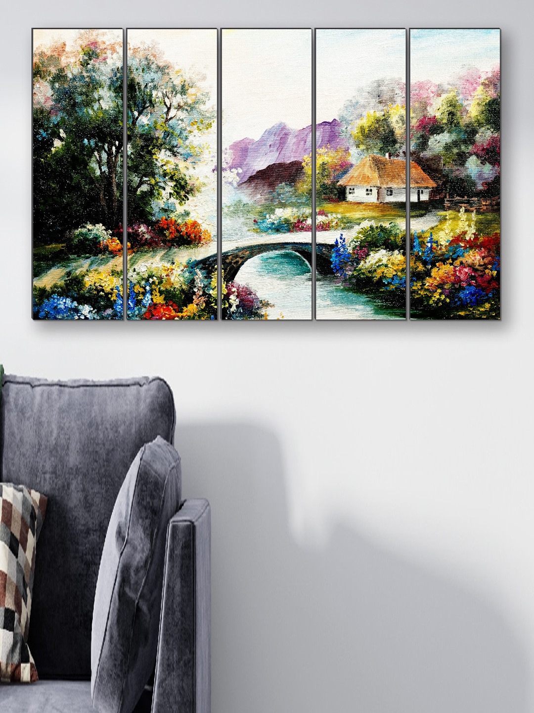 SAF 5 Piece Nature Scenery Printed Rectangle Portrait Paintings Wall Art- 50x30In