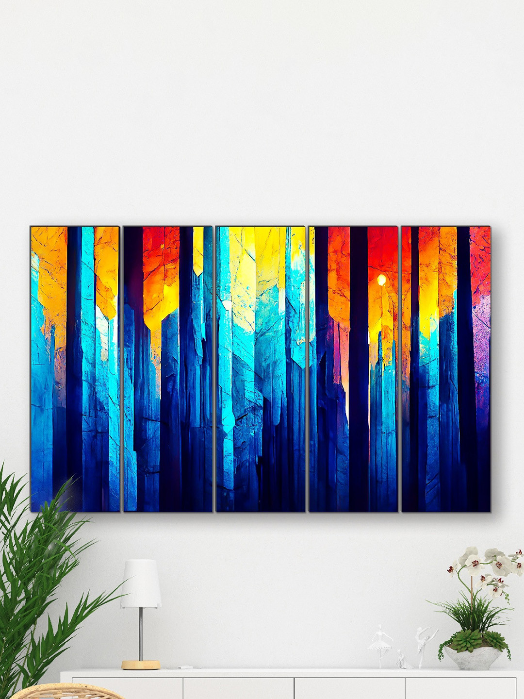 SAF 5-Pcs Blue & Orange 5 Pieces Framed Wall Painting