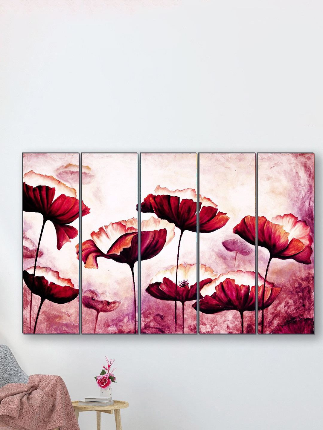 SAF Pink & Purple 5 Pieces Rose Framed Wall Painting