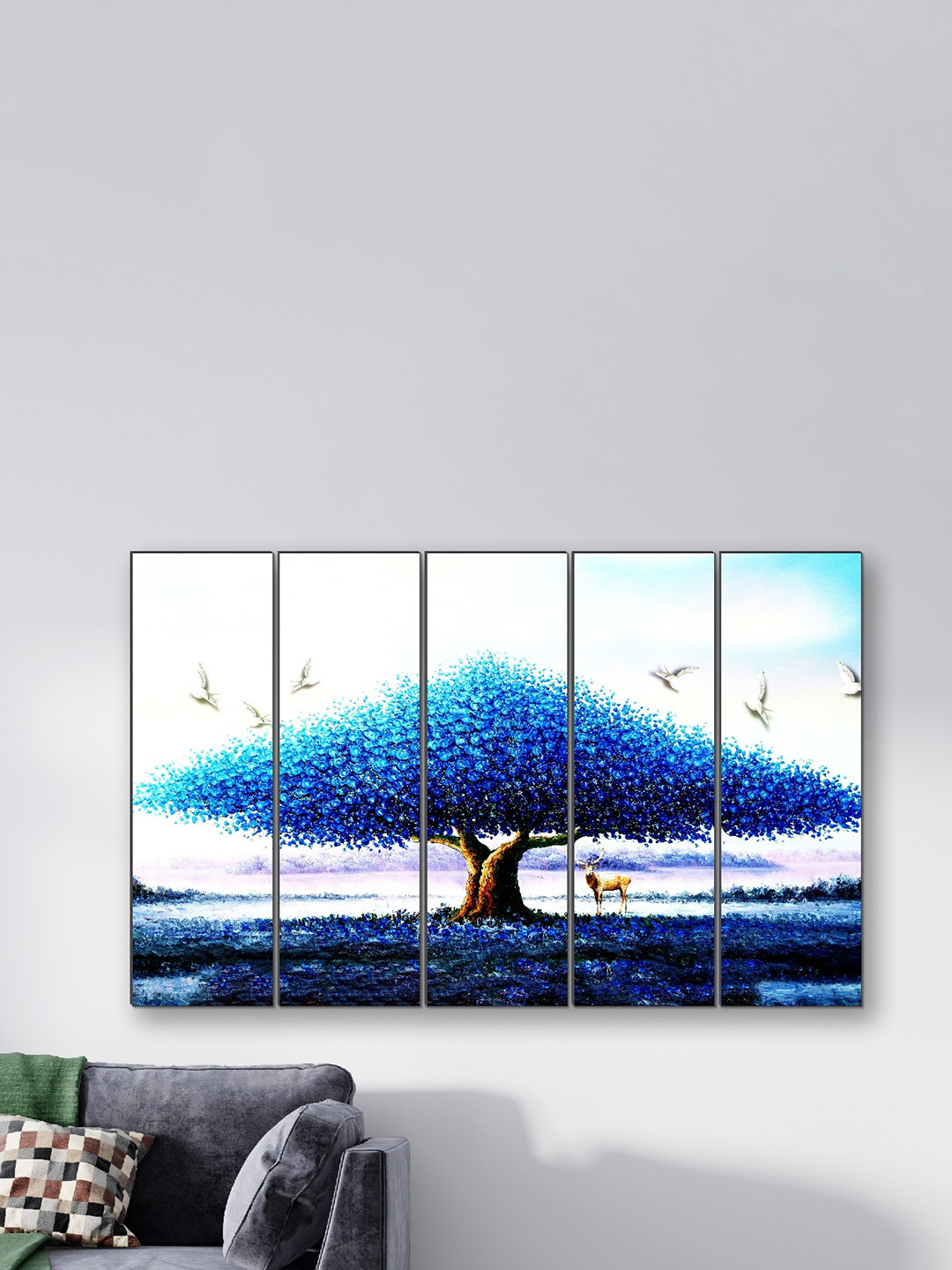 SAF Blue & White 5 Pieces Nature Scenery Framed Wall Painting
