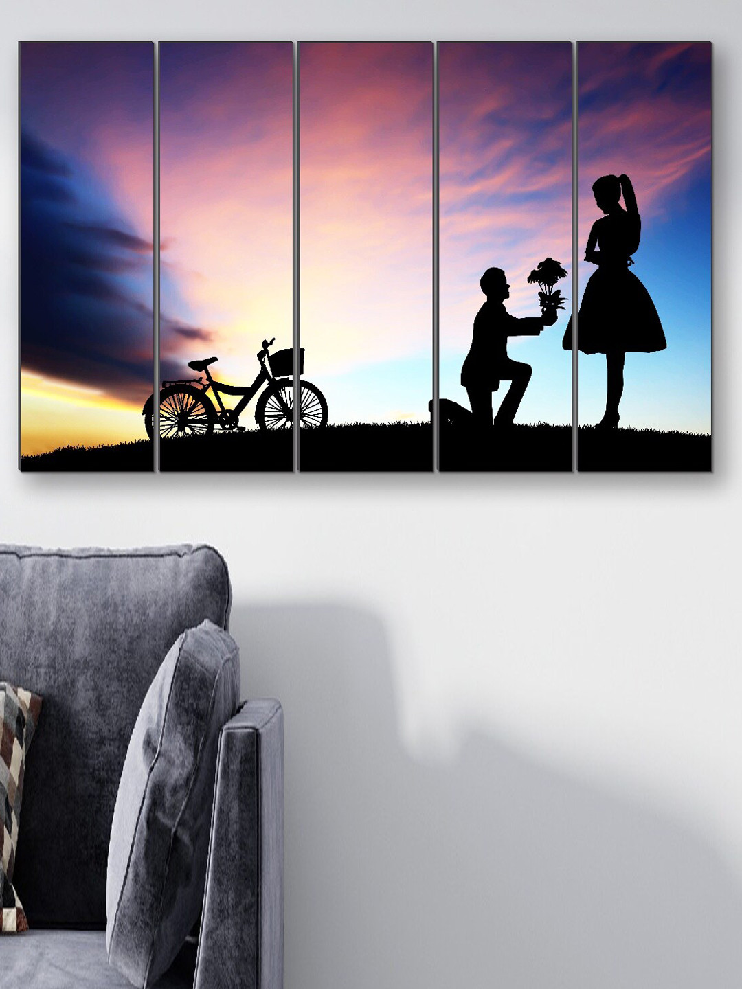 SAF Pink & Blue 5 Pieces Couple Propose Framed Wall Painting