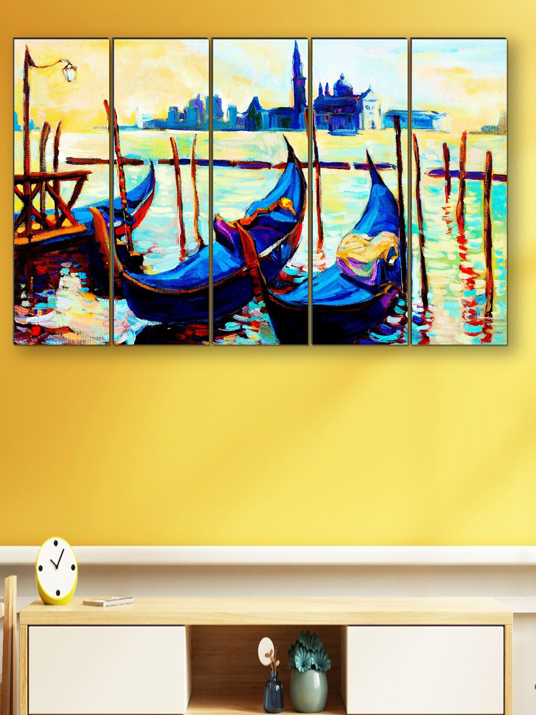 SAF Blue & Yellow 5 Pieces Scenery Framed Wall Painting