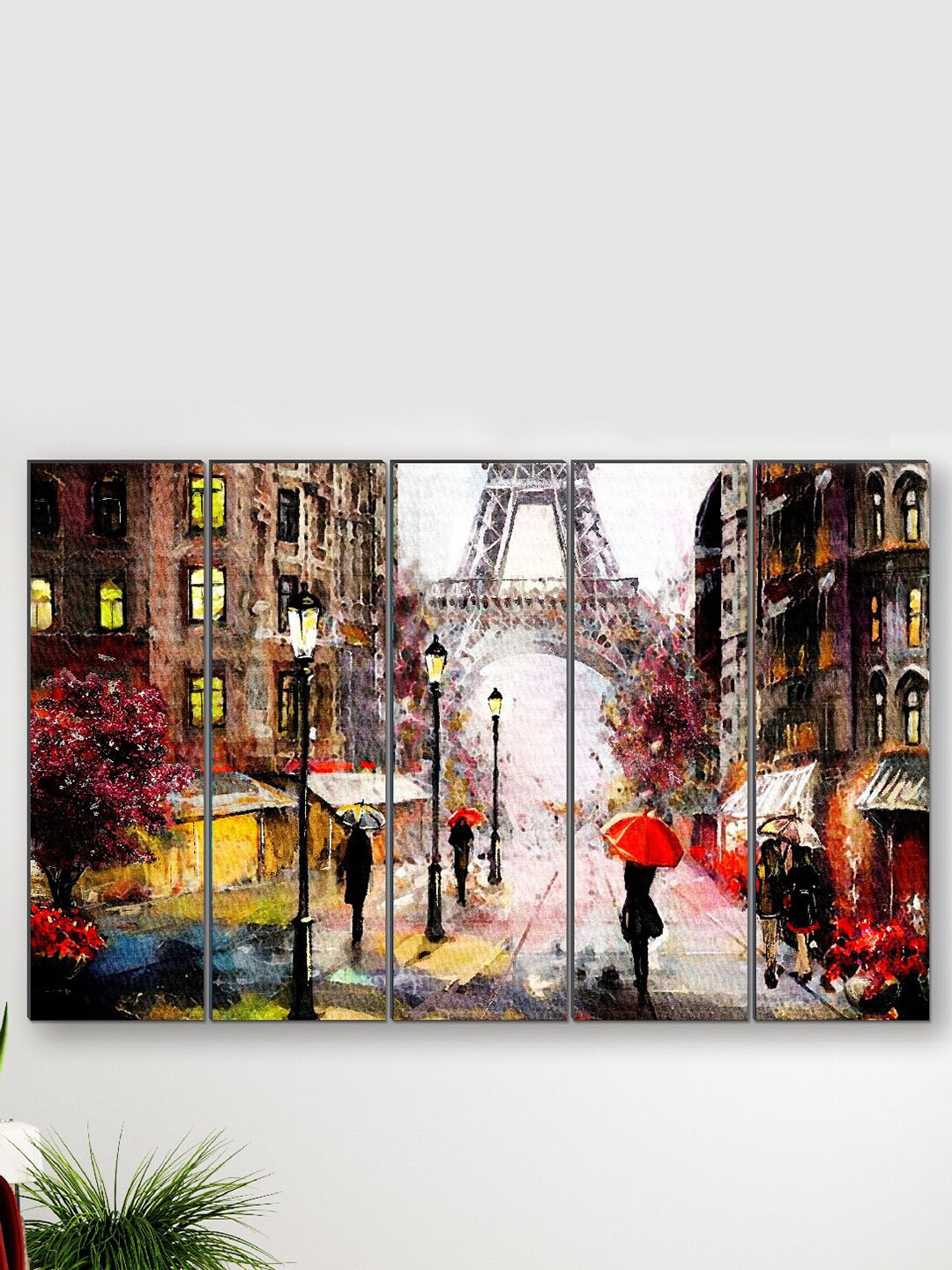 SAF White & Brown 5 Pieces Eiffle Tower Framed Wall Painting
