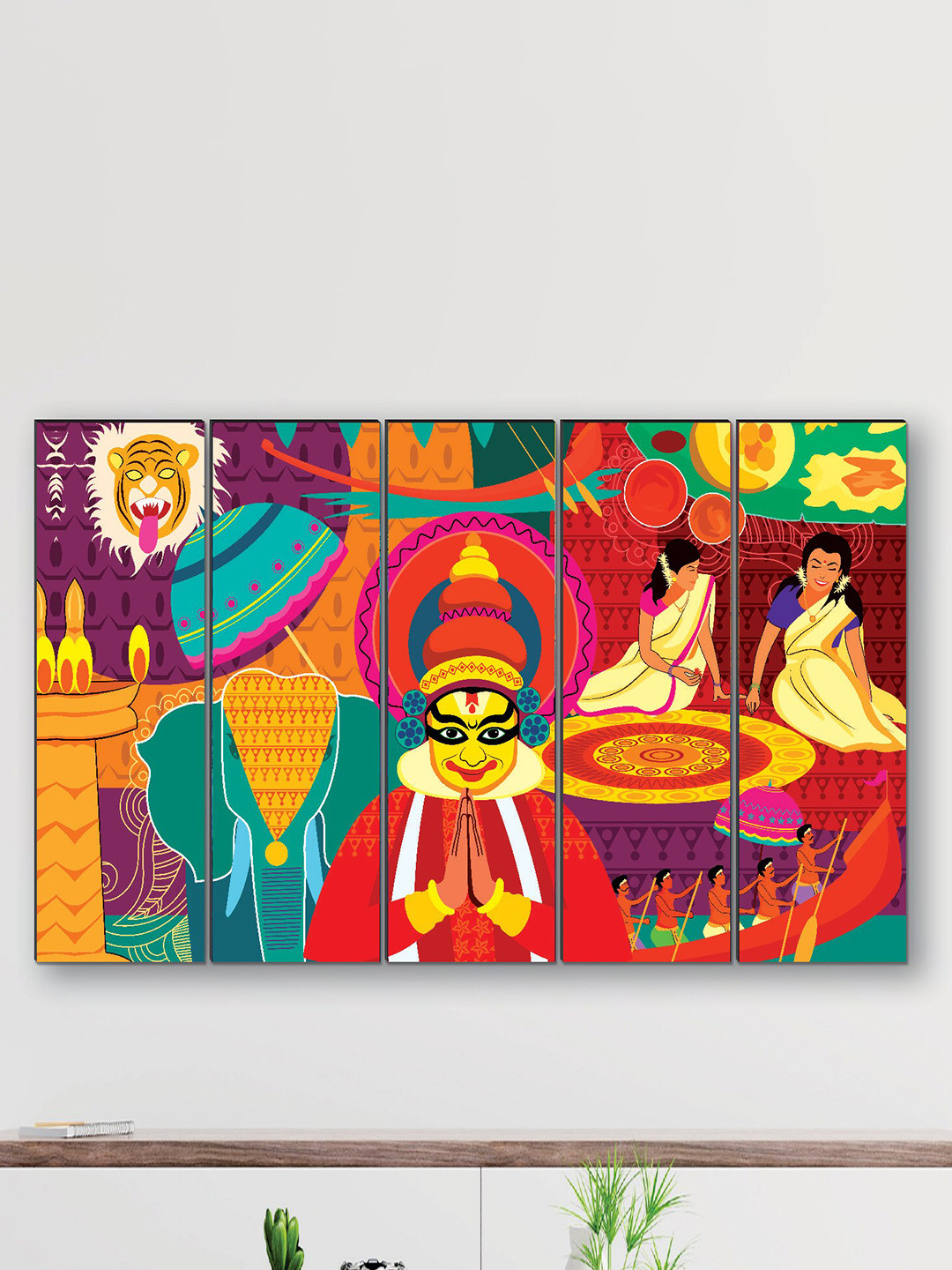 SAF Wood 5 Piece Wall Rectangle Paintings Wall Art - 10 x 30In