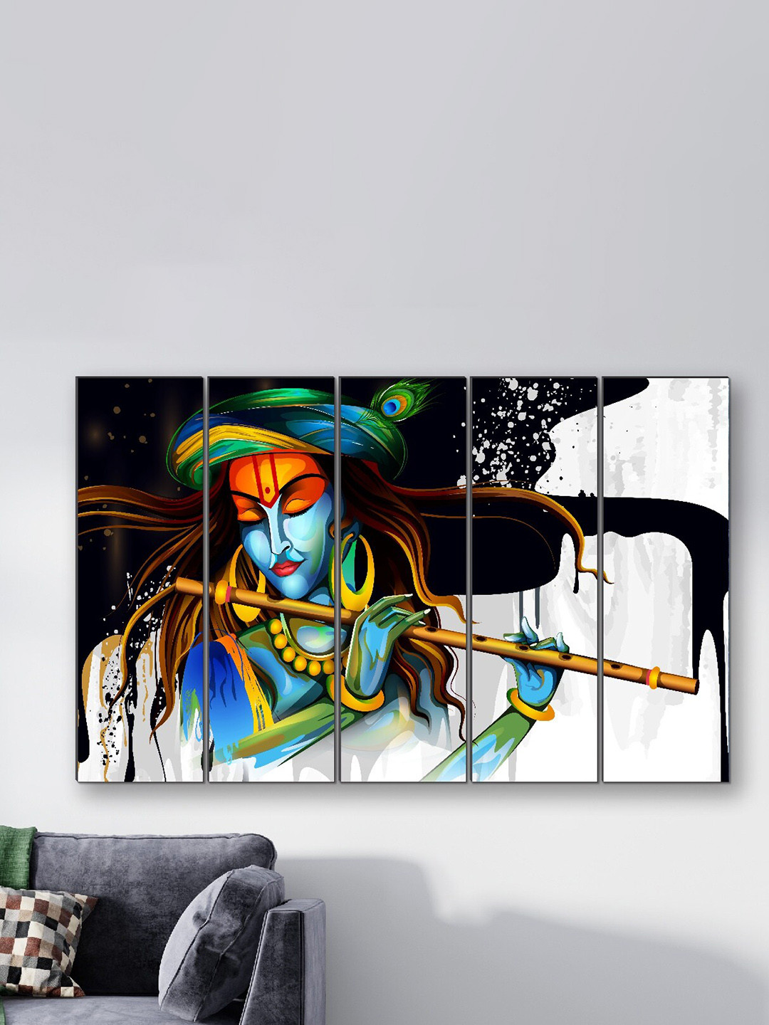 SAF Blue & Black 5 Pieces Lord Krishna Wall Painting