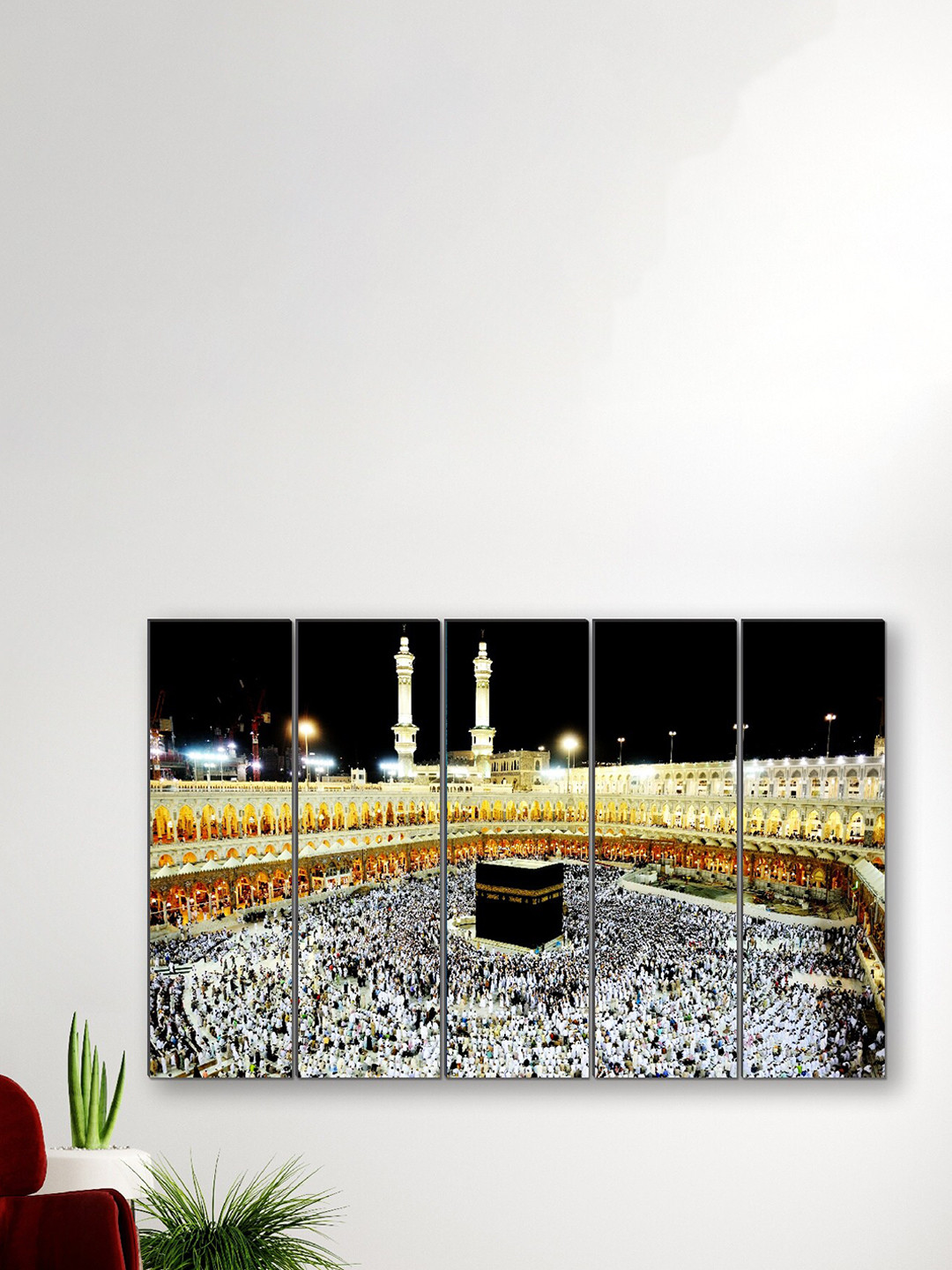 SAF Yellow & Black 5 Pieces Haz Makka Madina Printed Wall Painting