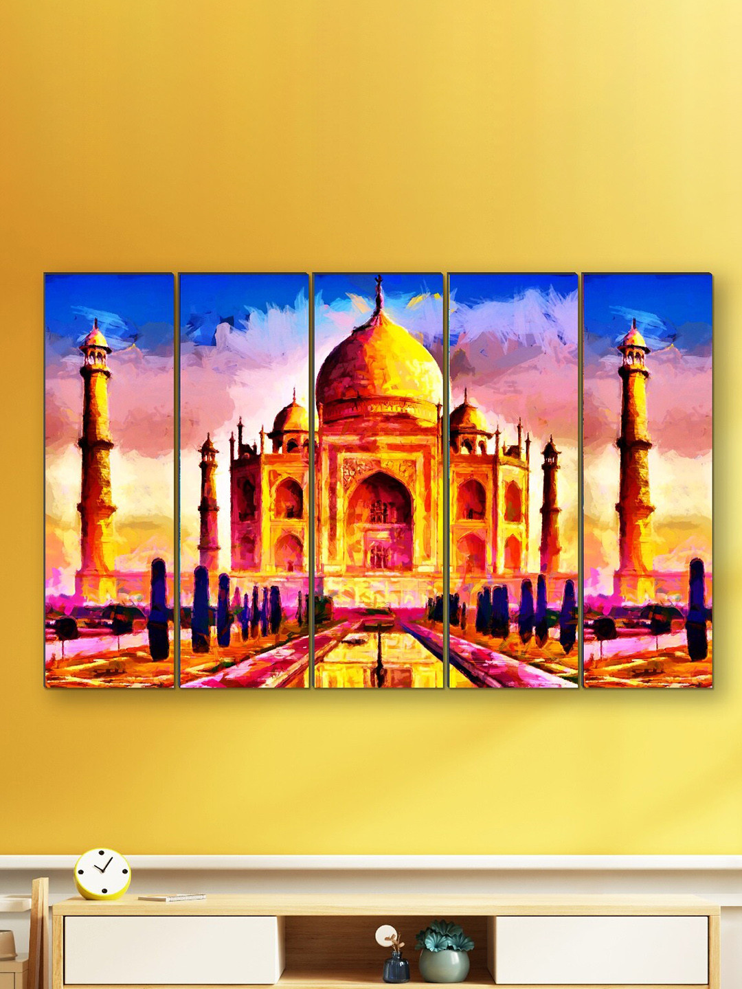 SAF 5 Piece Yellow & Blue Taj Painting Wall Art