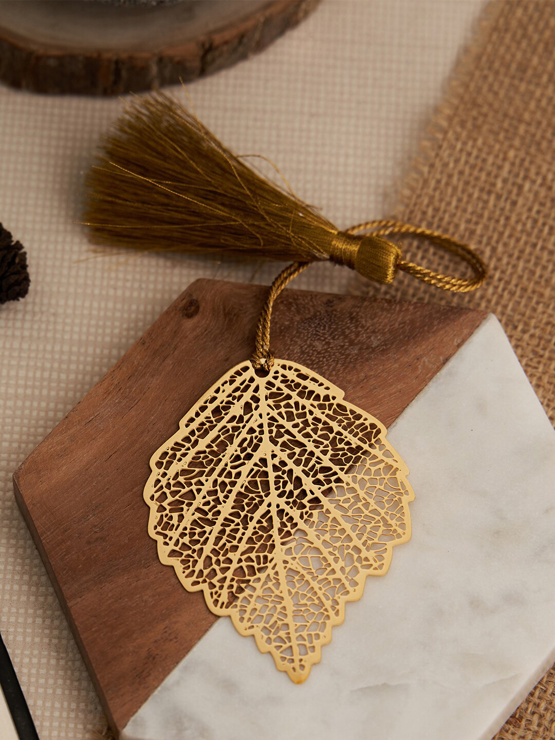 DecorTwist Brass Leaf Shaped Bookmark