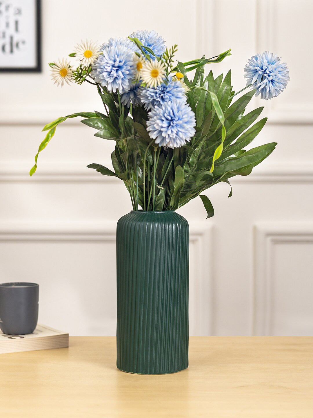 DecorTwist Green Textured Ceramic Vase