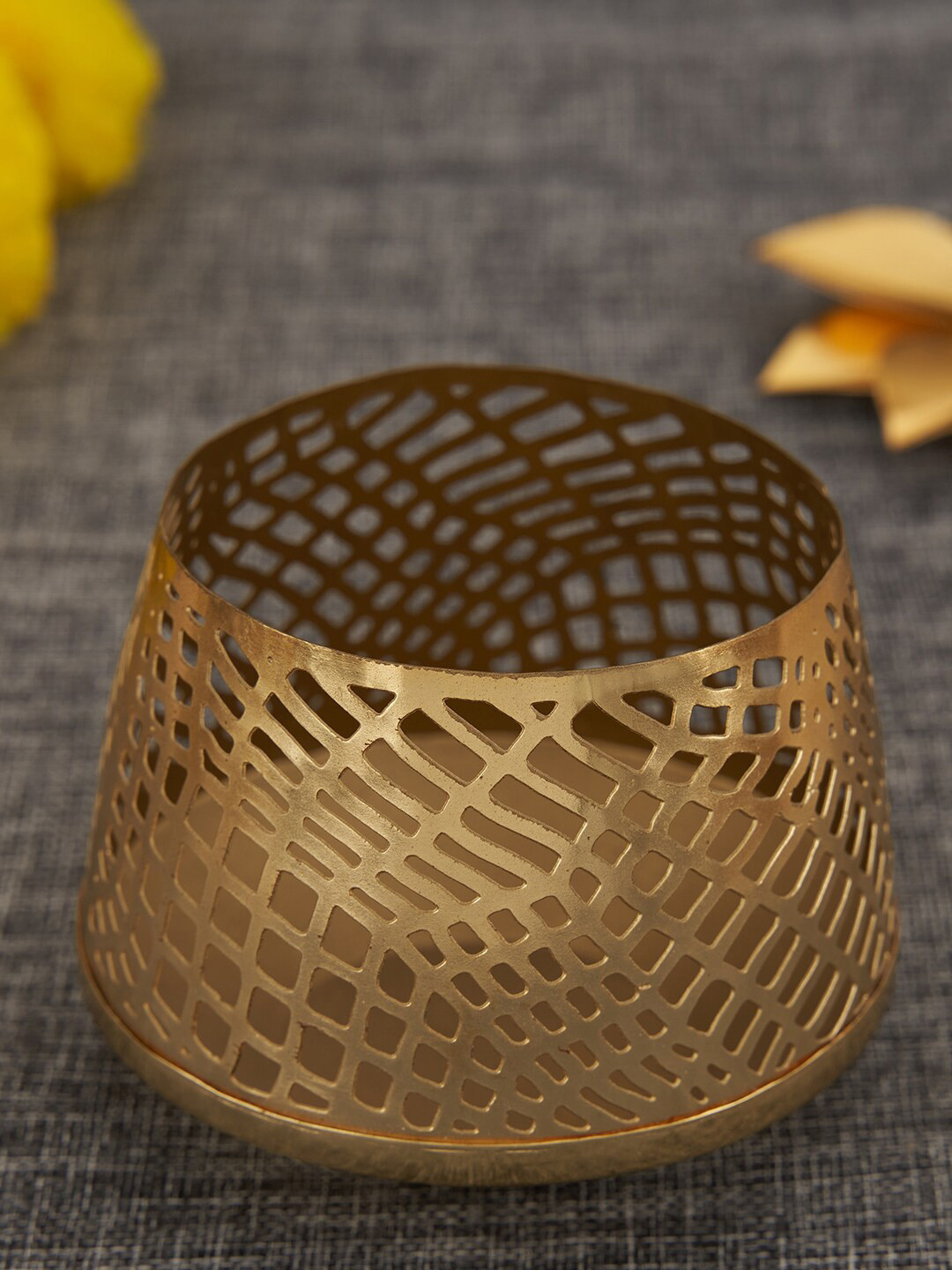 DecorTwist Gold-Toned Metal Tea Light Candle Holder