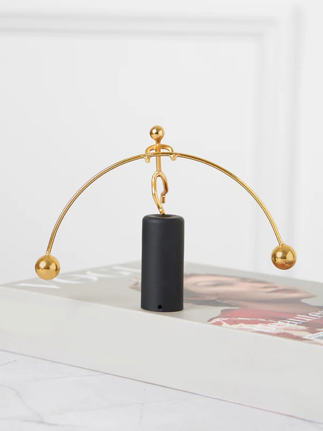 DecorTwist Anti-Stress Balancing Weightlifter Stick Gold Metal Metallic Living Room Medium Showpiece - 4.3 Inches