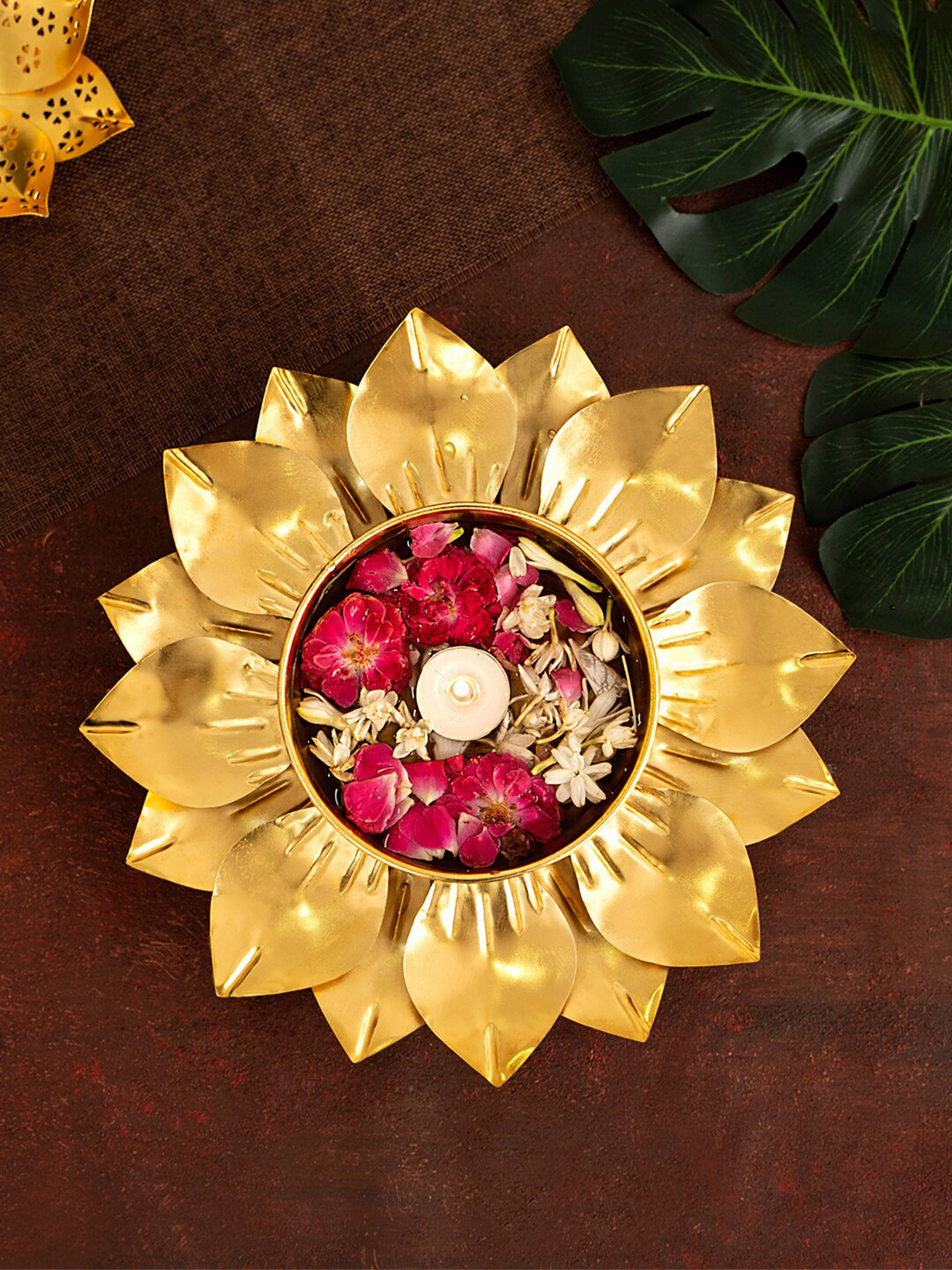 DecorTwist Gold-Toned Lotus Urli Bowl Showpiece