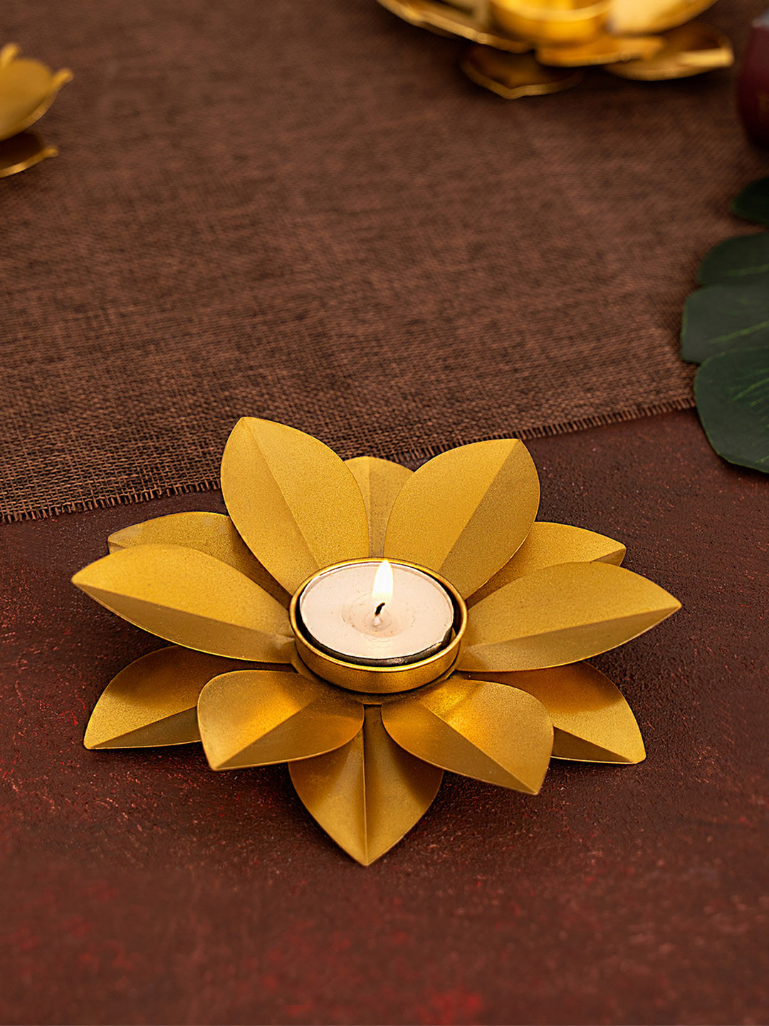 DecorTwist Metal Lotus Shape Tea-Light Candle Holder