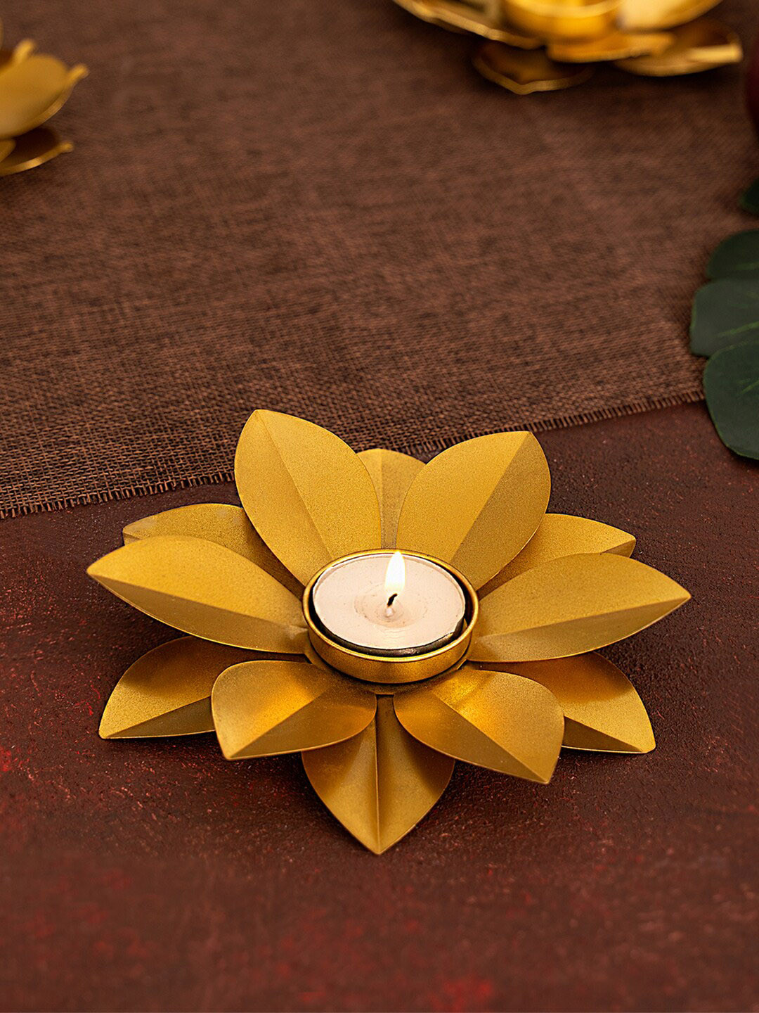 DecorTwist Metal Lotus Shape Tea-Light Candle Holder