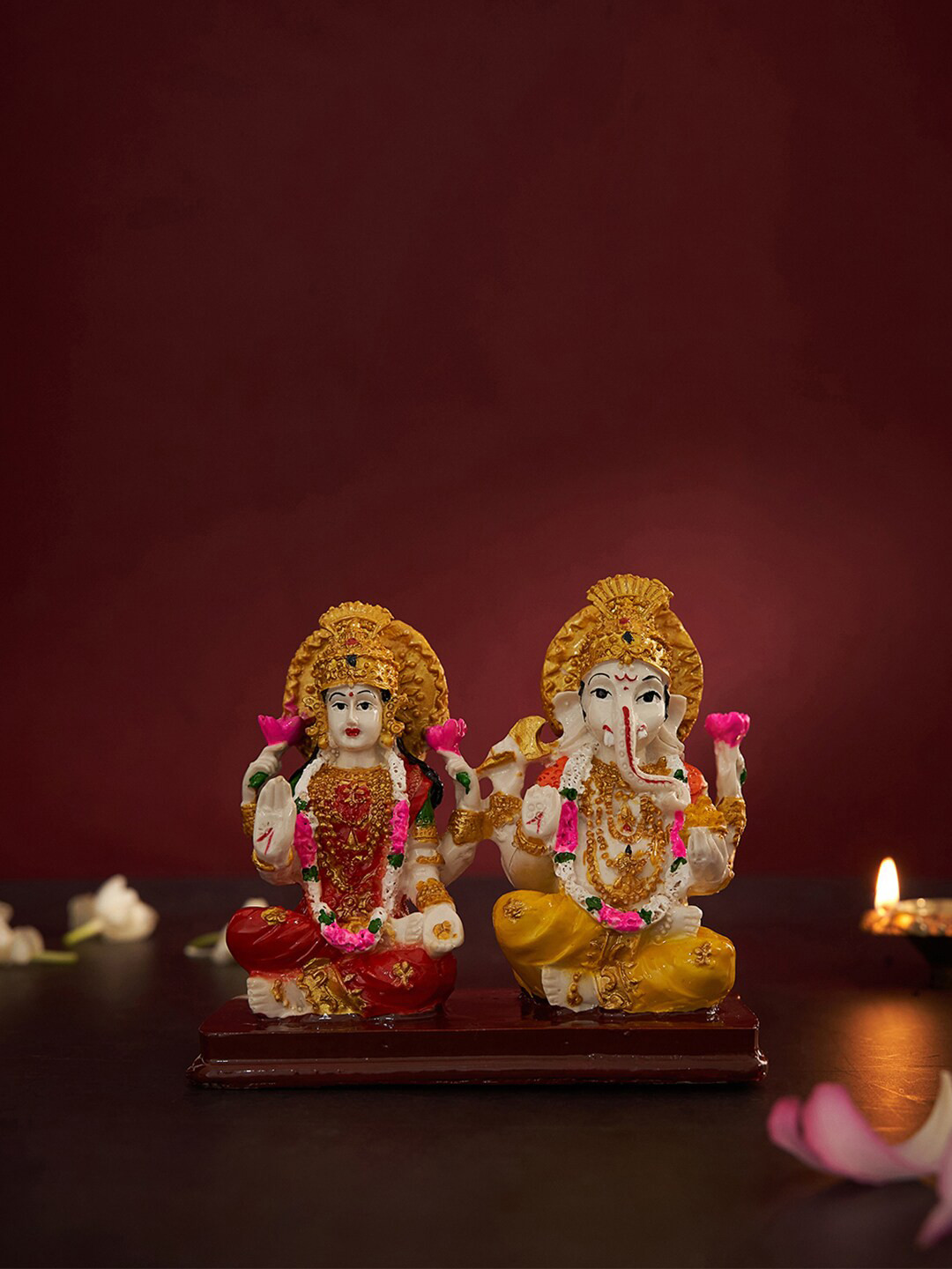DecorTwist Lord Laxmi Ganesha White Polyresin Glossy Prayer Room Set of 2 Medium Showpieces - 9 Inches