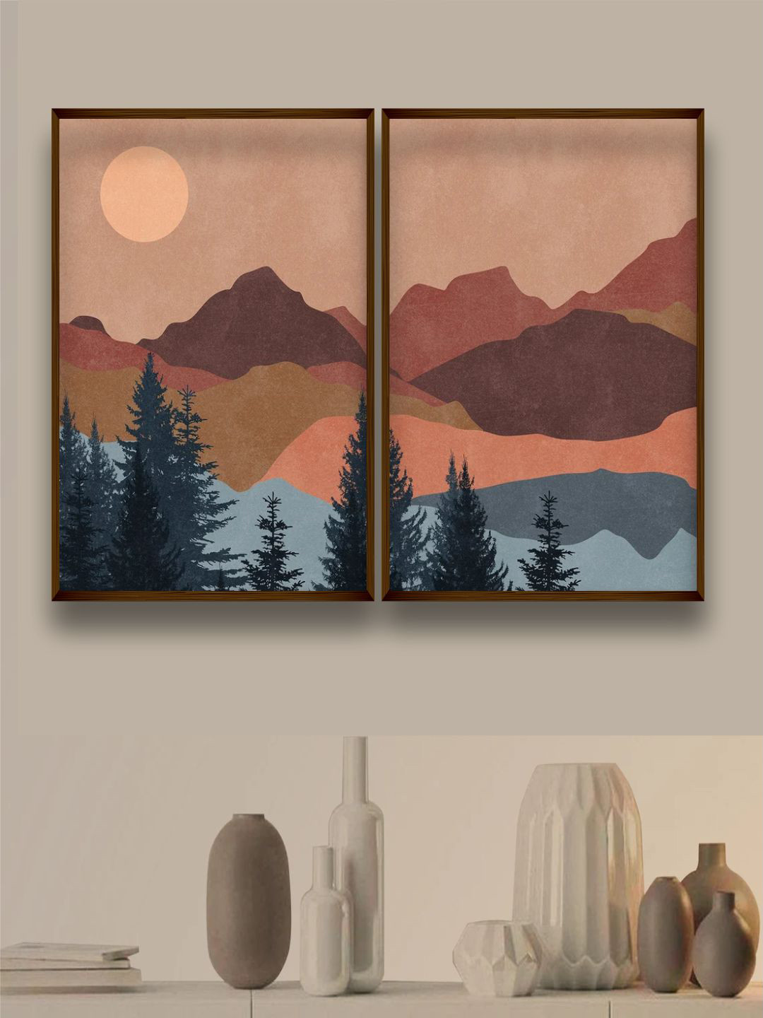 The Art House 2-Pcs Brown & Blue Boho Art Painting Framed Wall Art