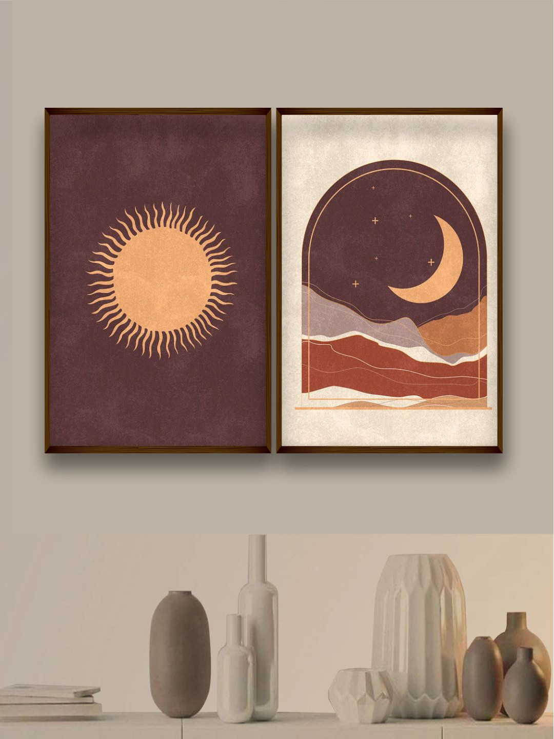 The Art House 2-Pcs Brown & Beige Abstract Painting Framed Wall Art