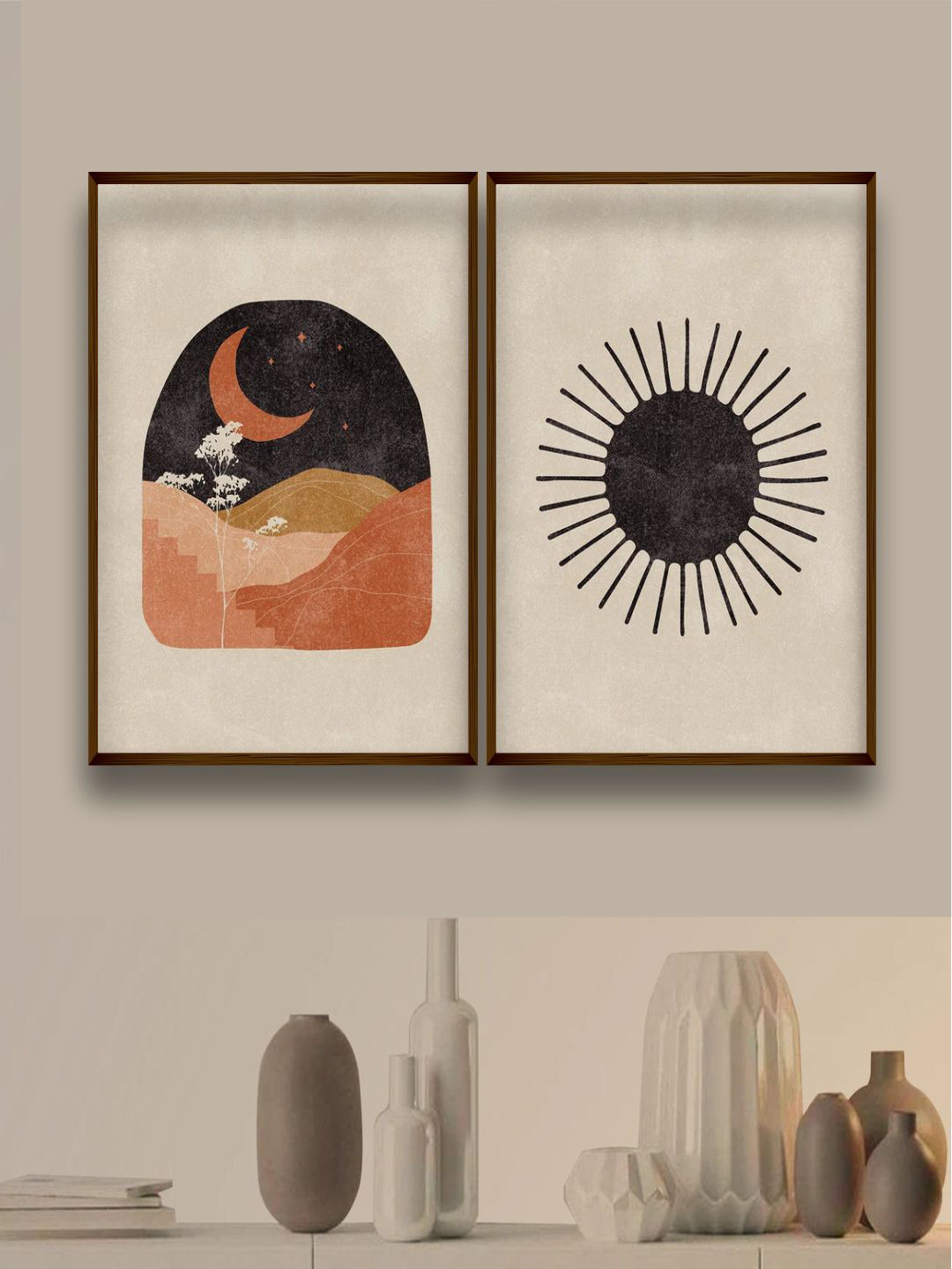 The Art House Cream Canvas 2 Pcs Wall Living Room Rectangle Paintings Wall Art -1 x 30In