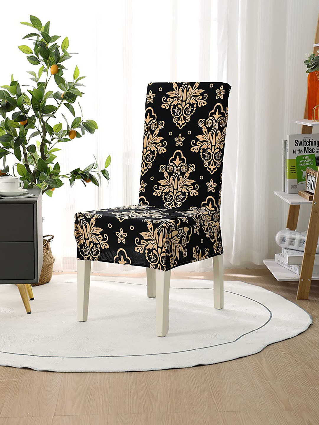 HOUSE OF QUIRK 6 Pieces Black Printed Dining Chair Covers
