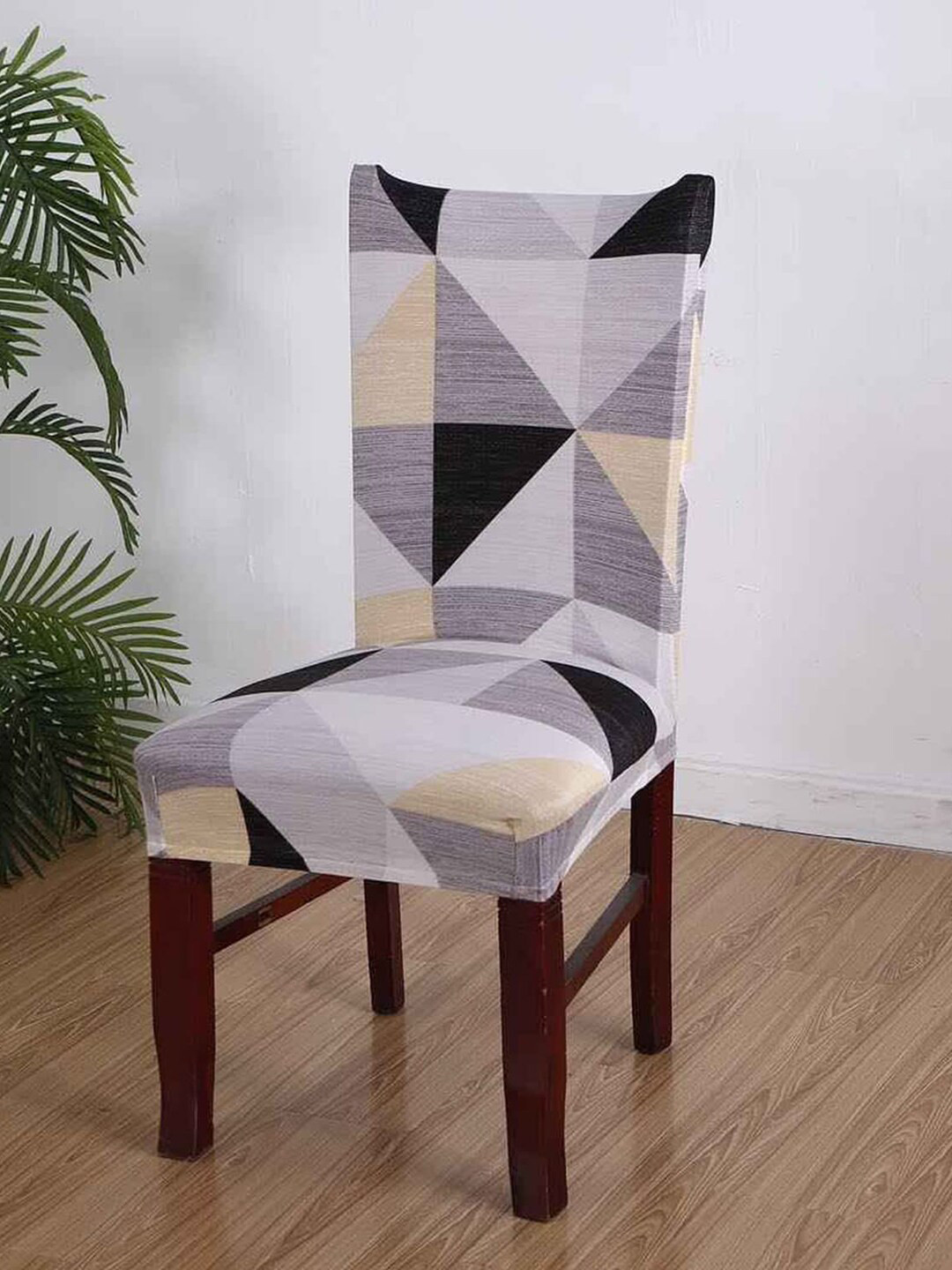 HOUSE OF QUIRK Grey & Black 6 Pieces Printed Removable Stretchable Chair Covers